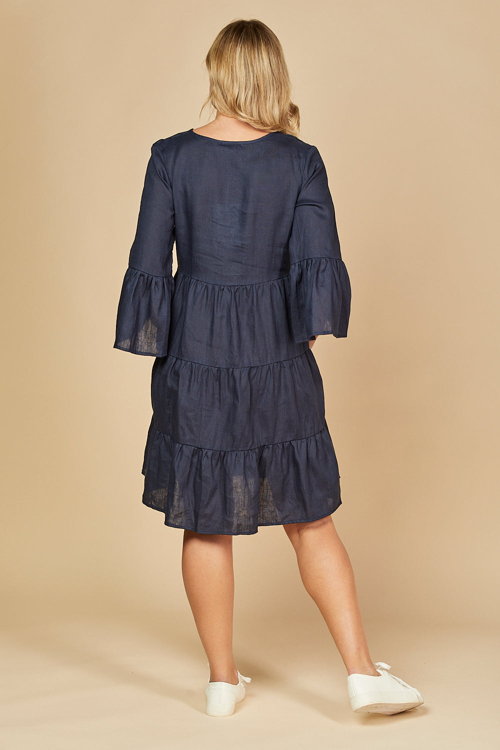 Scout Tiered Linen Dress in Navy