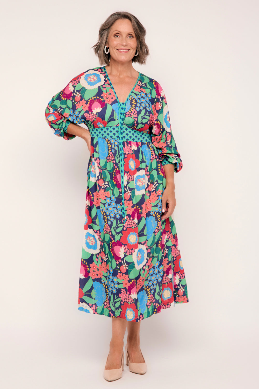 Selma Kimono Dress in Midnight in Paris