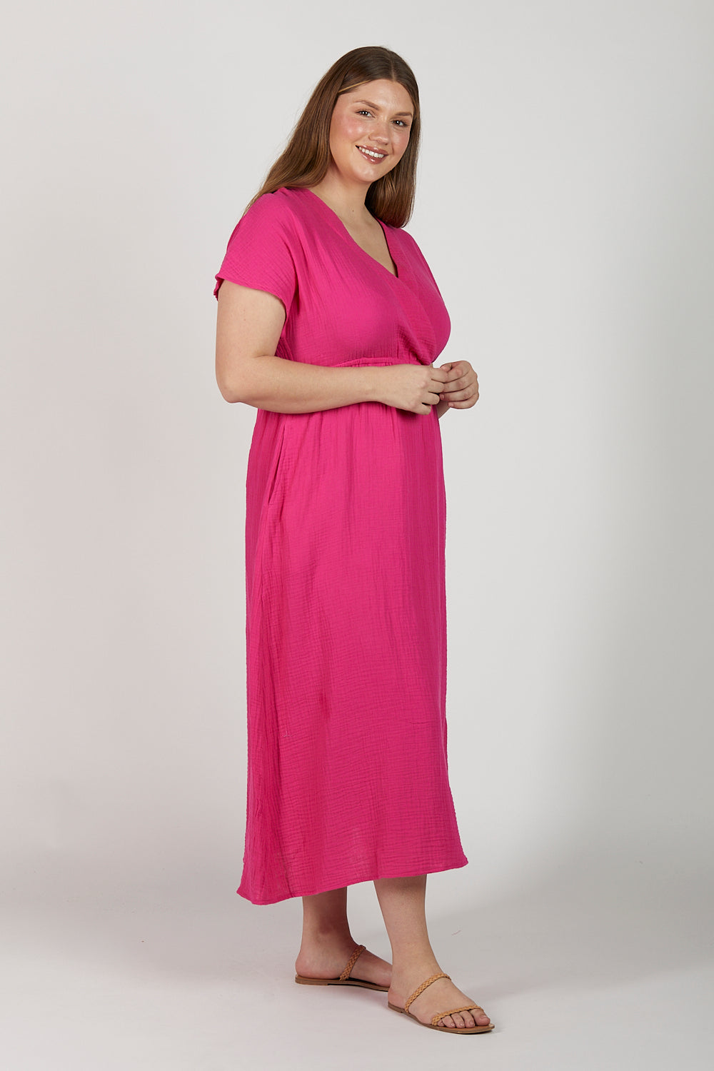 Shari Crinkle Cotton Maxi Dress in Pink Glo