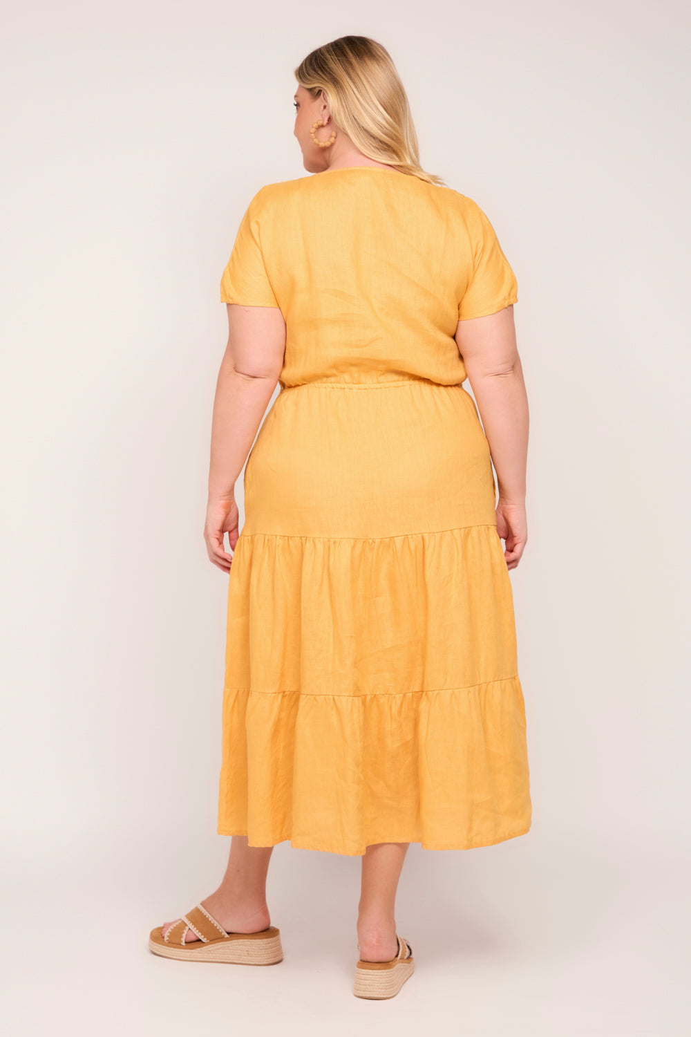 Shari Linen V-Neck Dress in Golden Hour