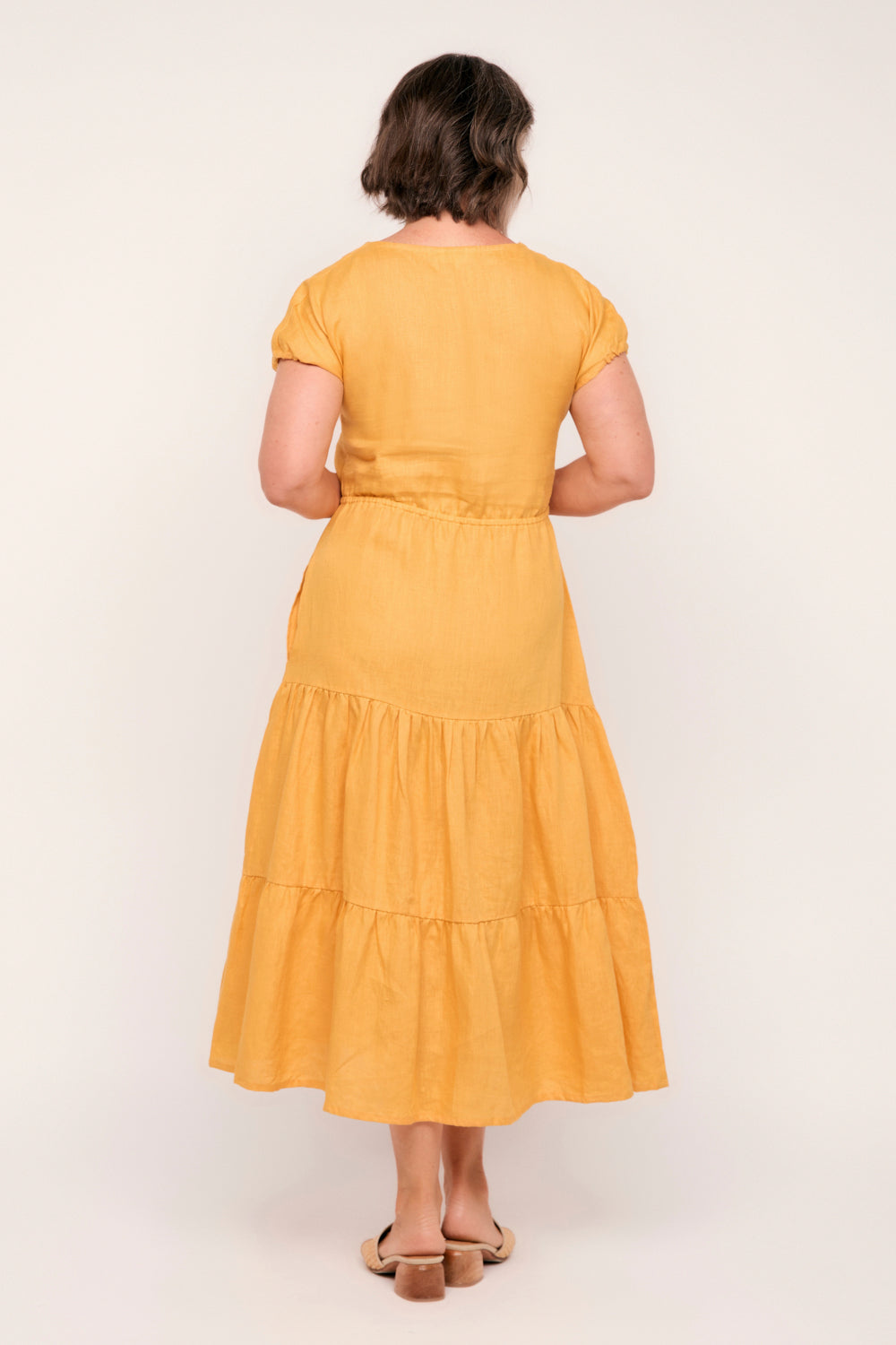 Shari Linen V-Neck Dress in Golden Hour