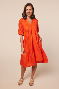Shaye V-Neck Dress in Tangerine