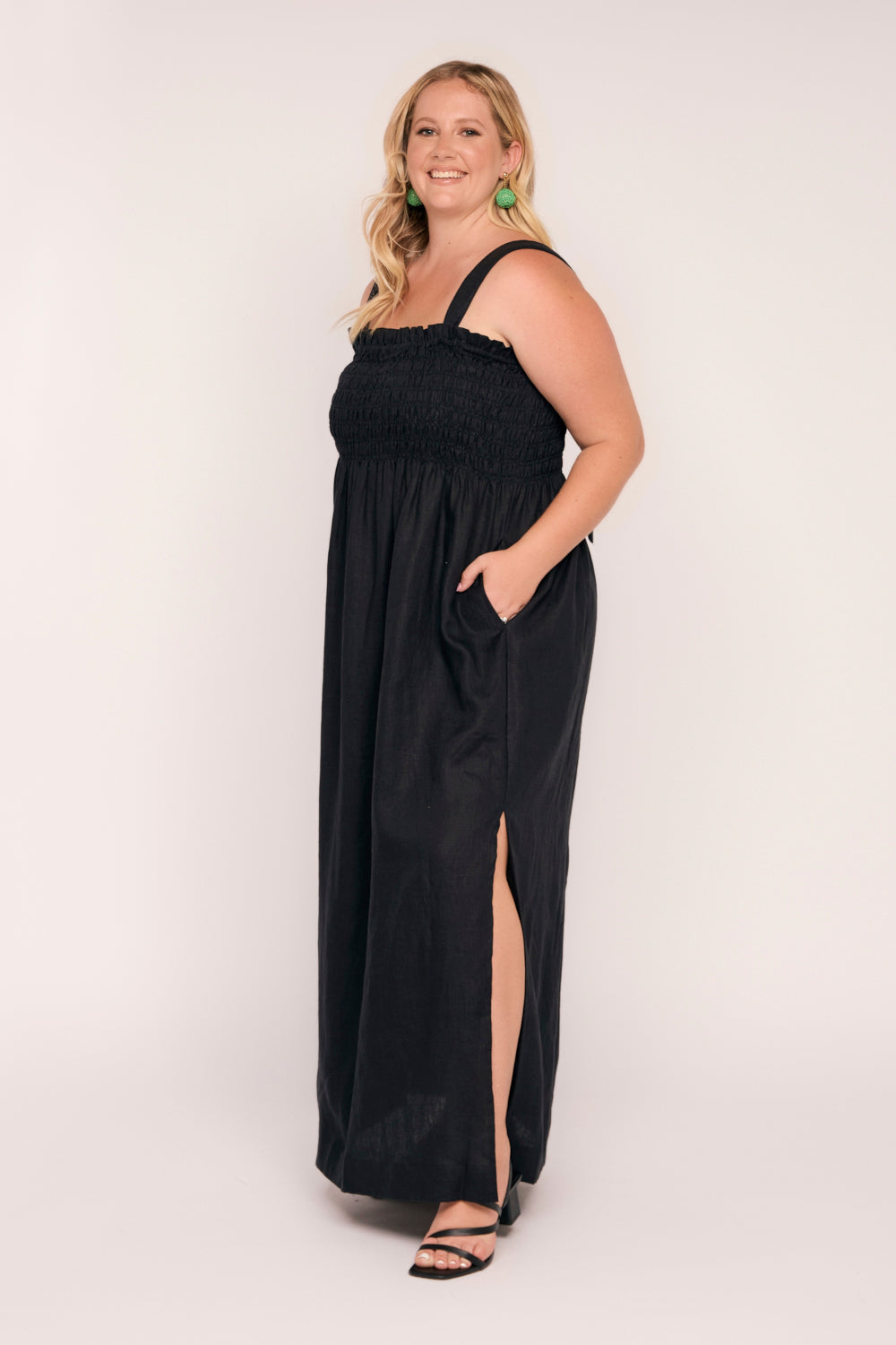 Sherry Linen Strapless Maxi Dress in Black