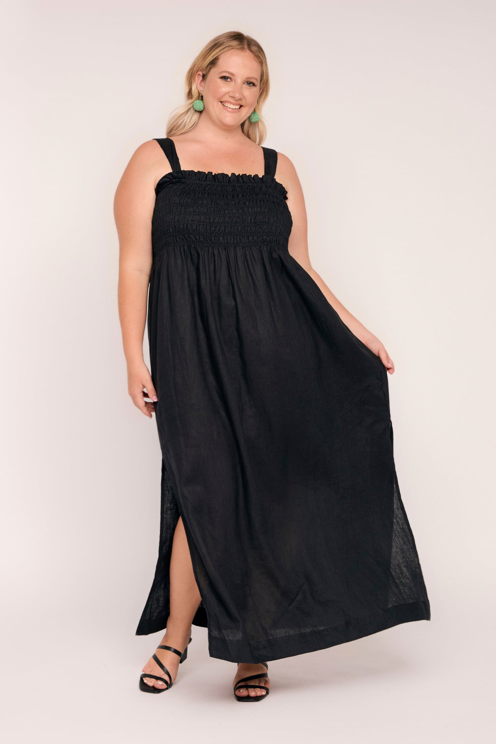 Sherry Linen Strapless Maxi Dress in Black