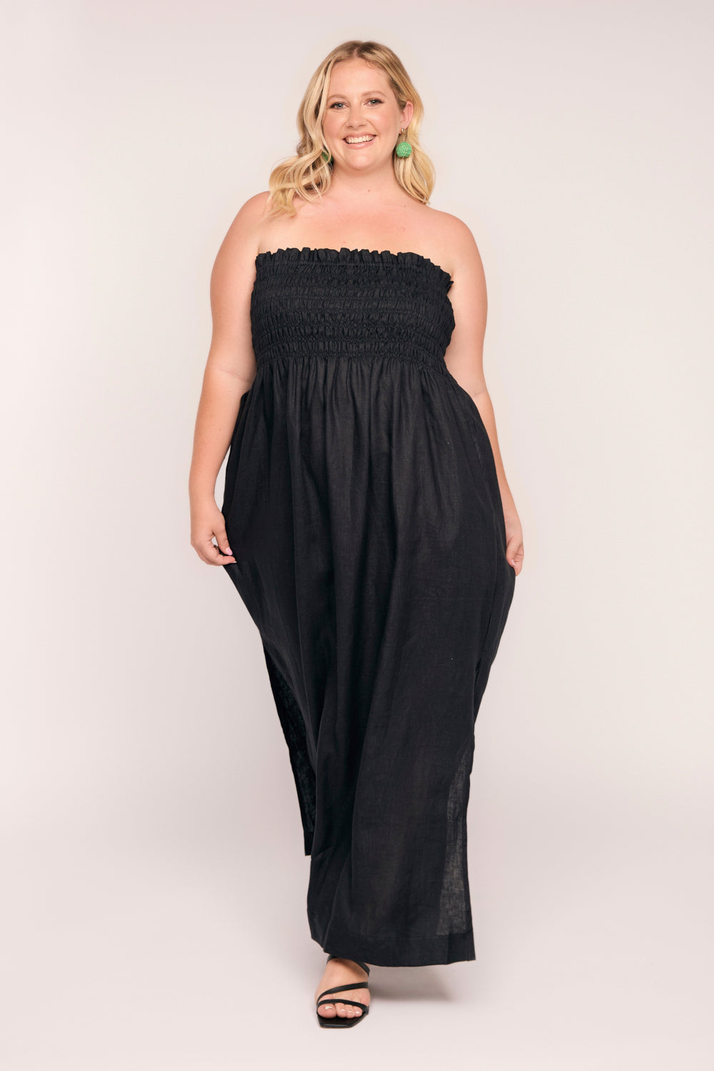 Sherry Linen Strapless Maxi Dress in Black