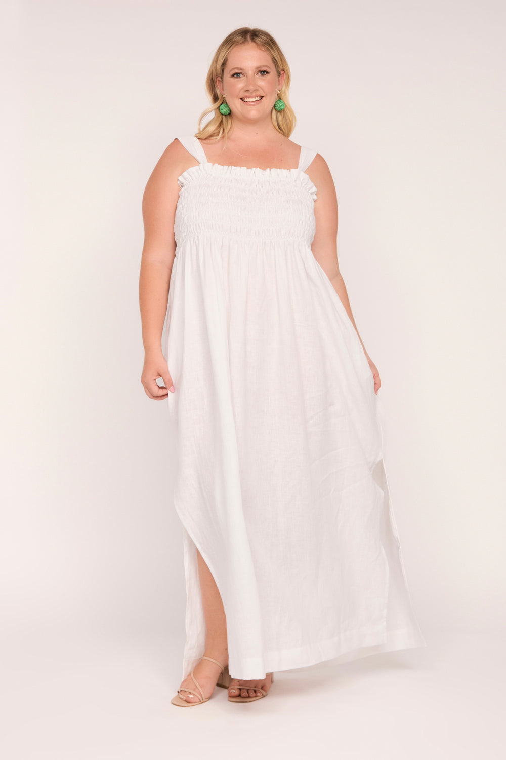 Sherry Linen Strapless Maxi Dress in White