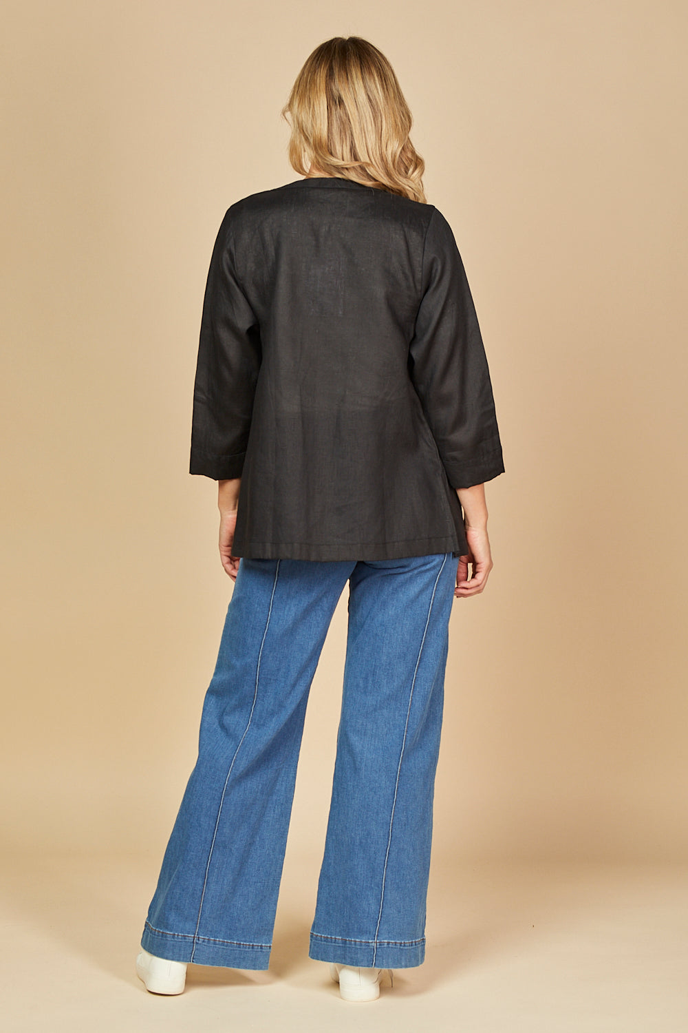 Short Linen Duster Jacket in Black