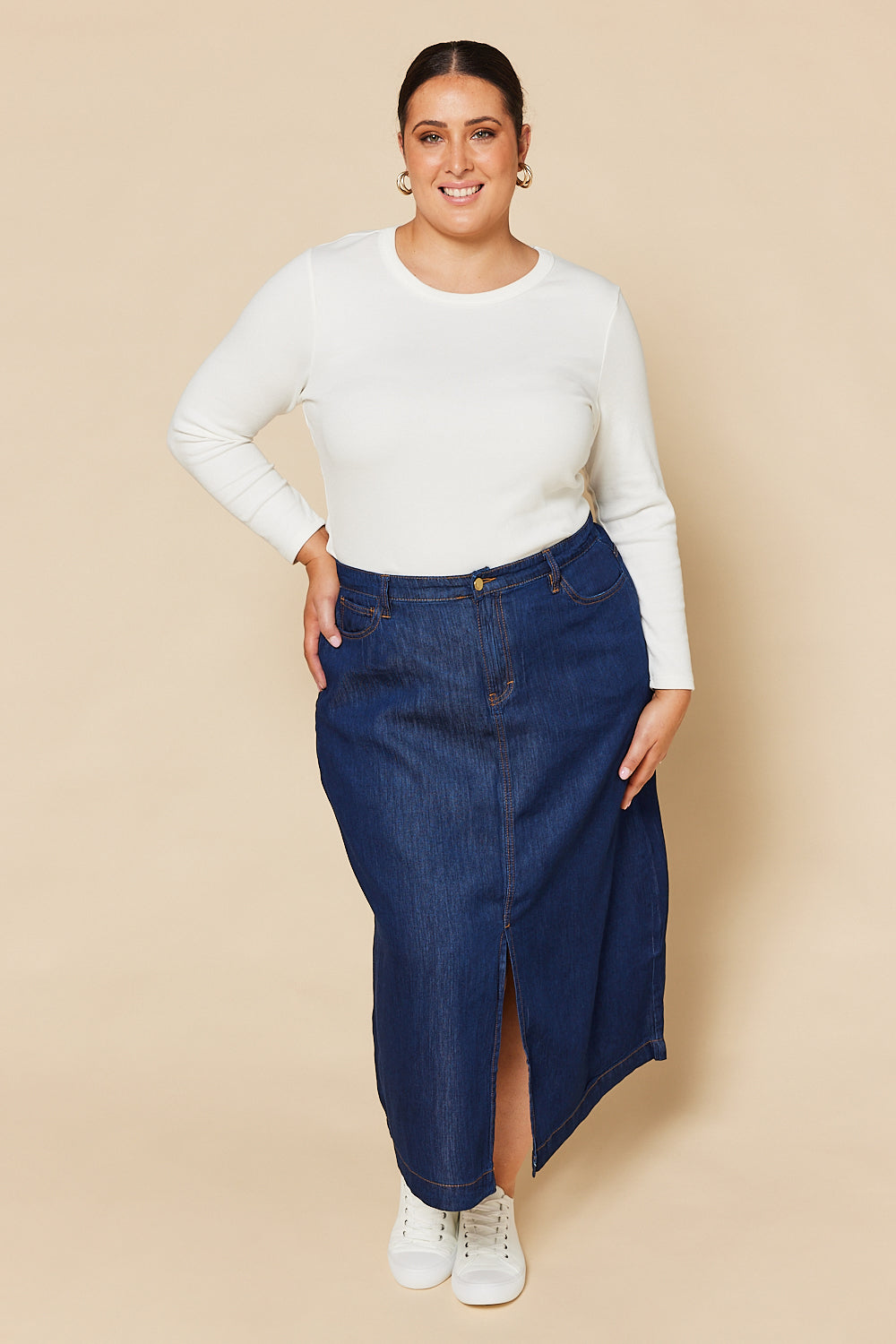 Adrift Split Tencel Skirt in Dark Wash