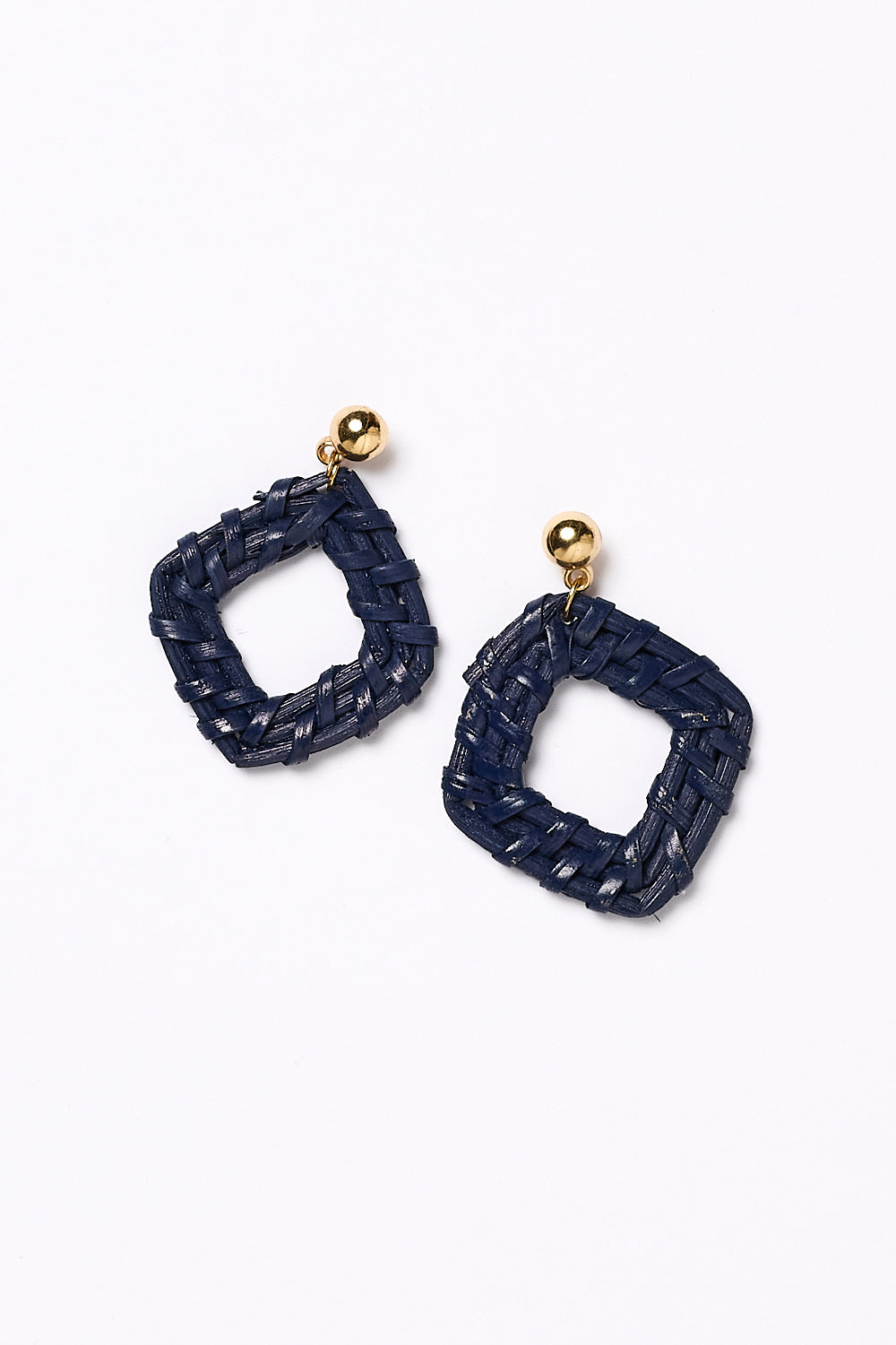 Square Raffia Earrings in Navy