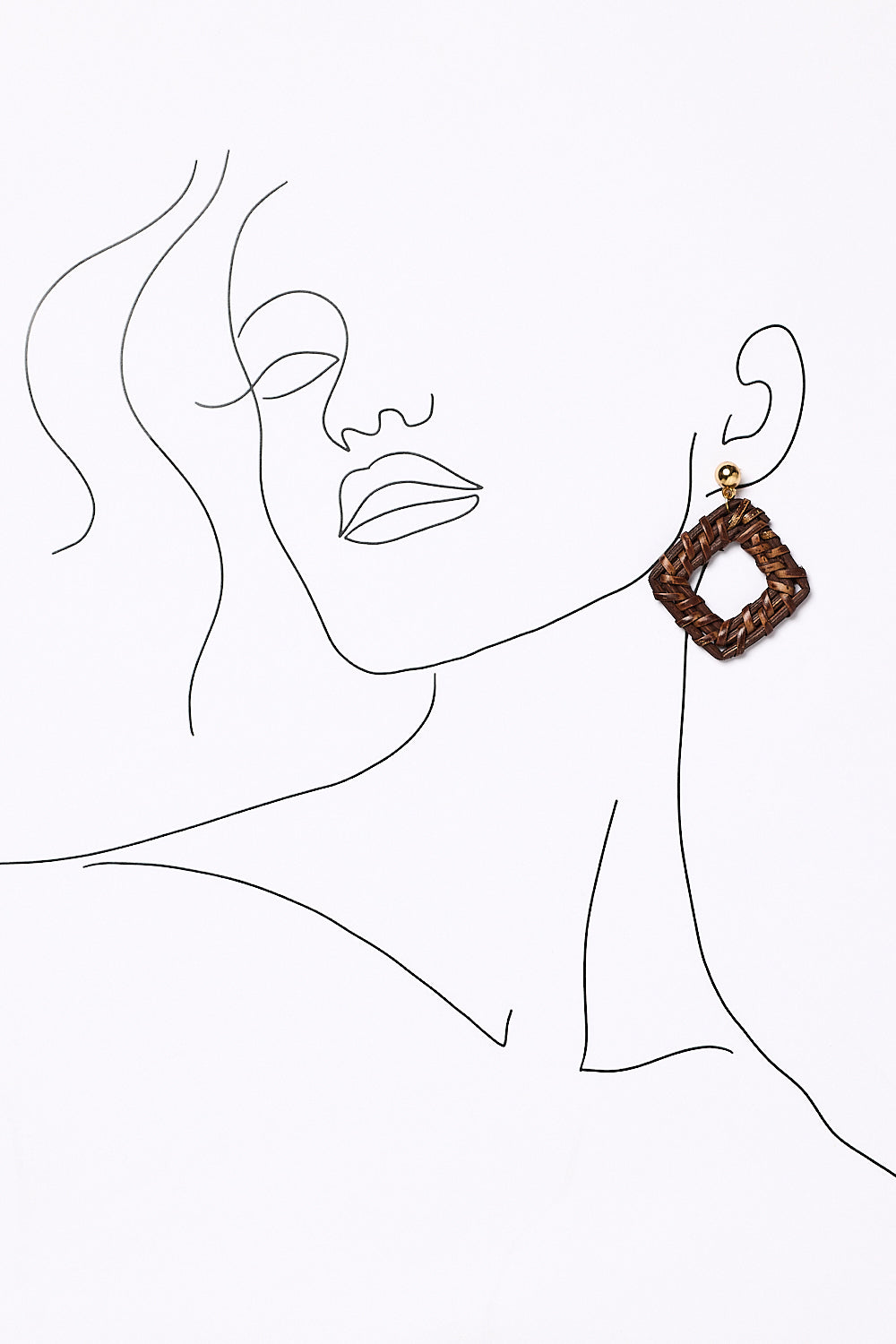 Square Raffia Earrings in Brown