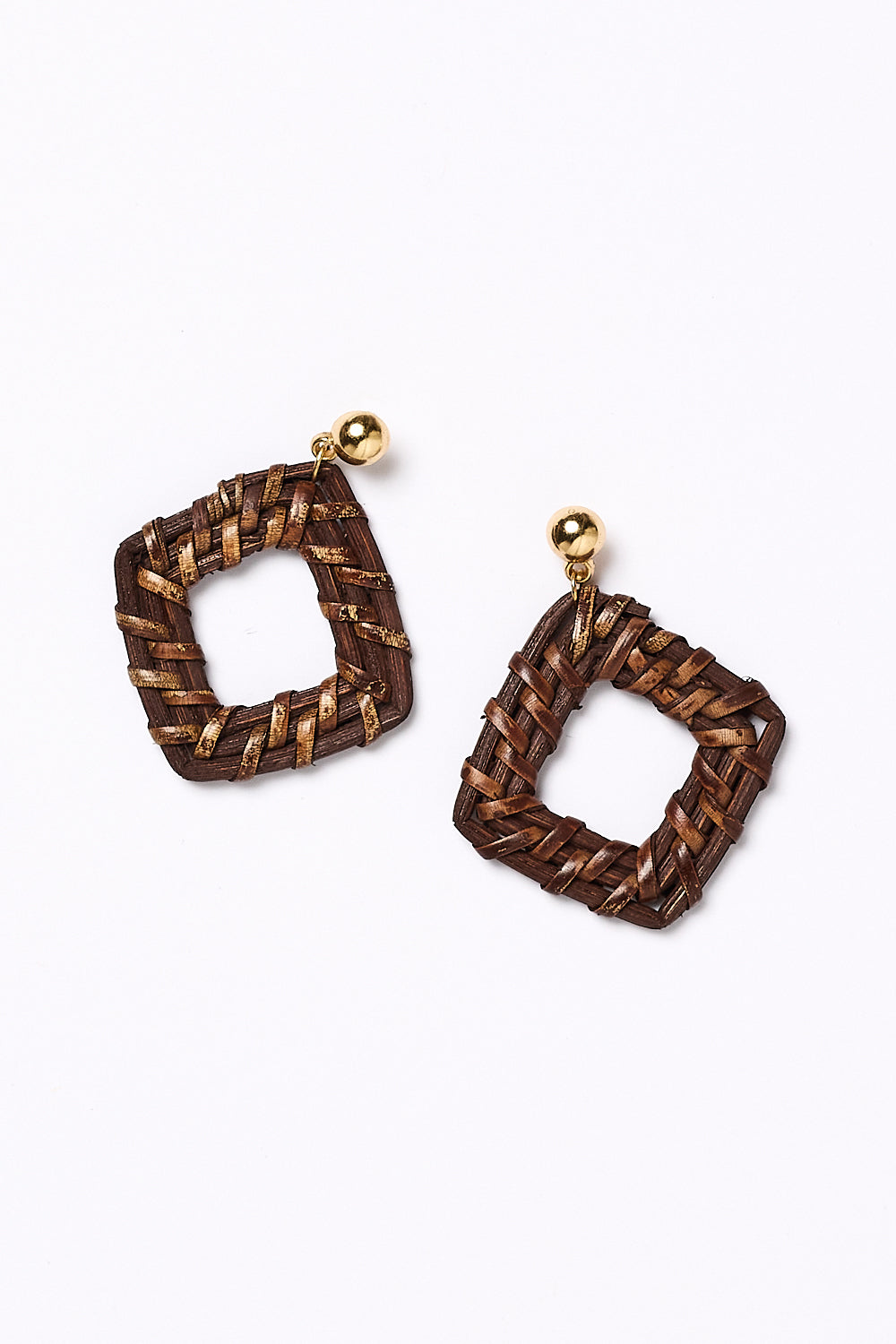 Square Raffia Earrings in Brown