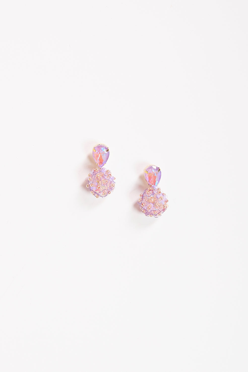 Stone Top Flower Ball Earrings in Violet