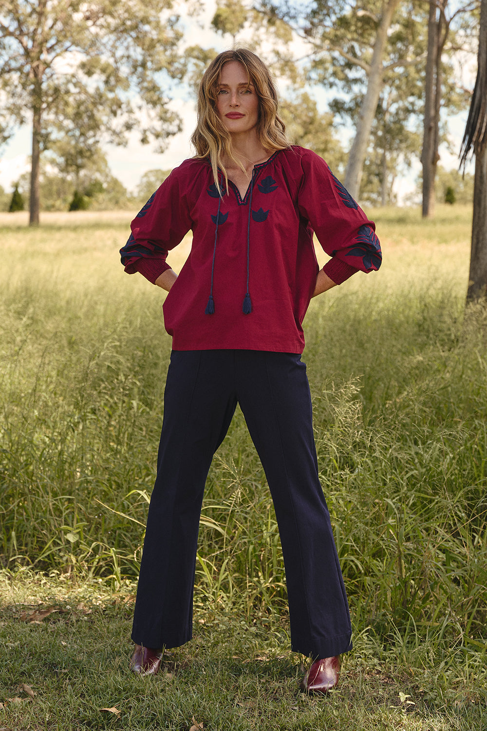 Stretch Wide Leg Pant in Navy