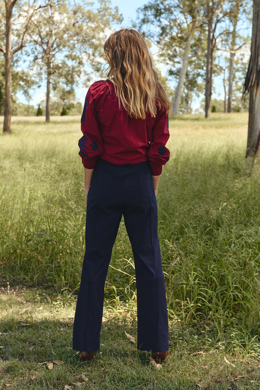Stretch Wide Leg Pant in Navy