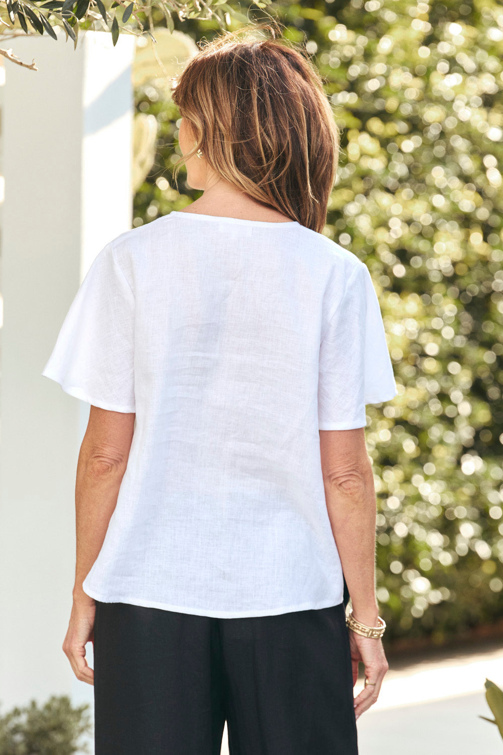 Tamara Flutter Sleeve Linen Top in White