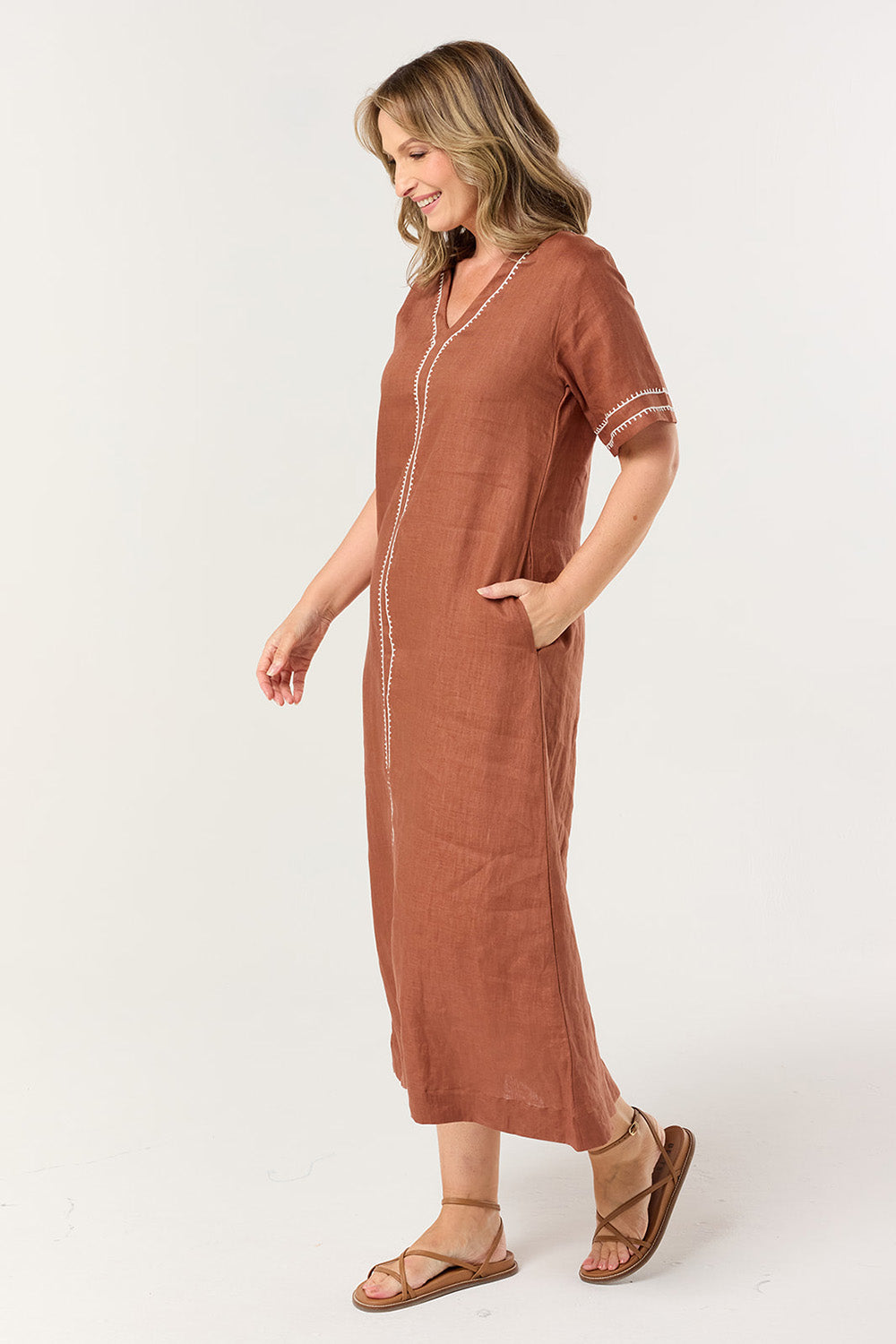 Tamara V-Neck Linen Dress in Dunes