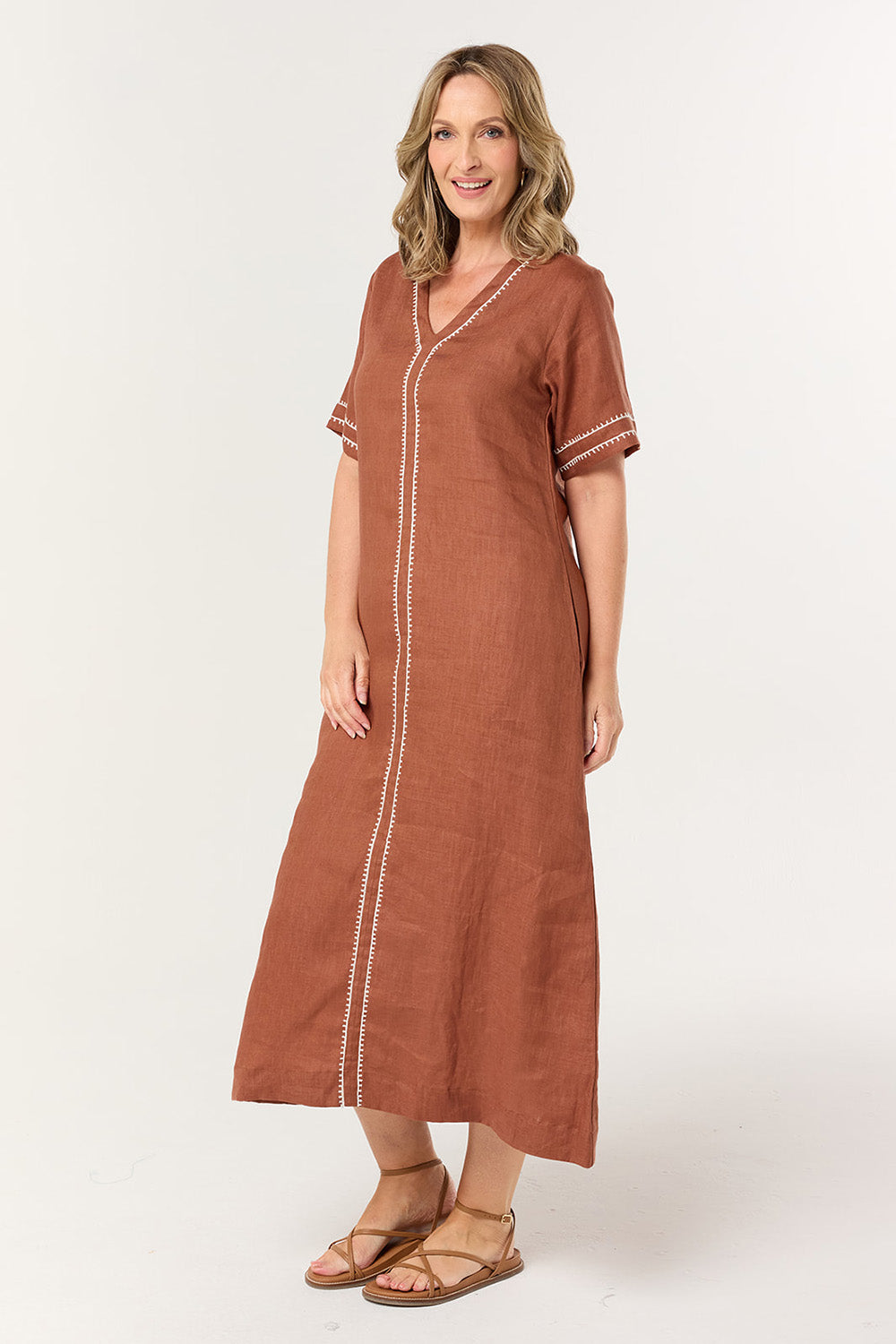 Tamara V-Neck Linen Dress in Dunes