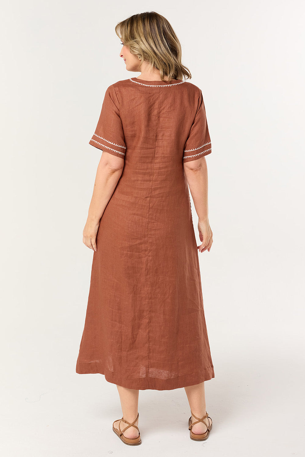 Tamara V-Neck Linen Dress in Dunes