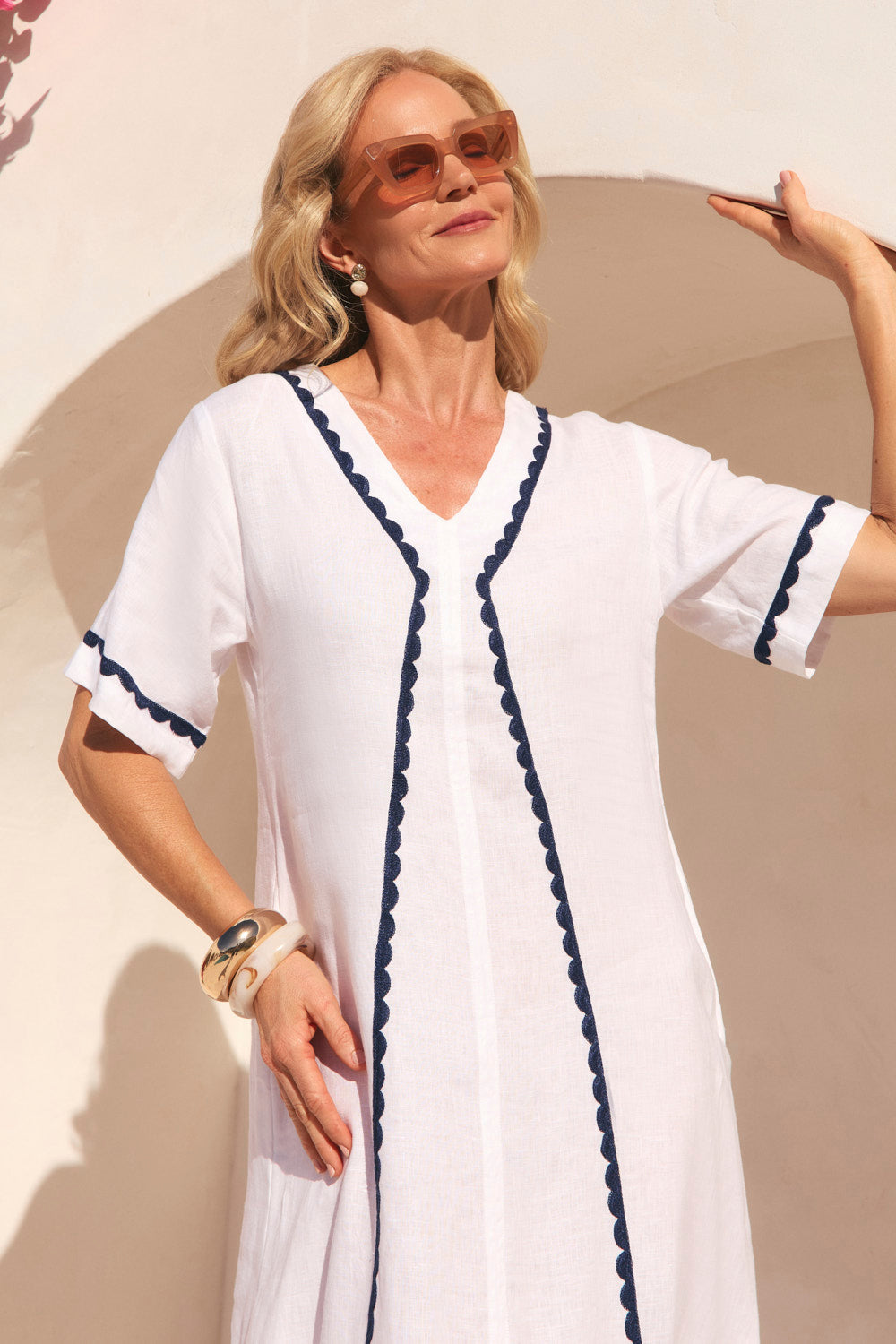 Tamara Linen V-Neck Dress in Seaside