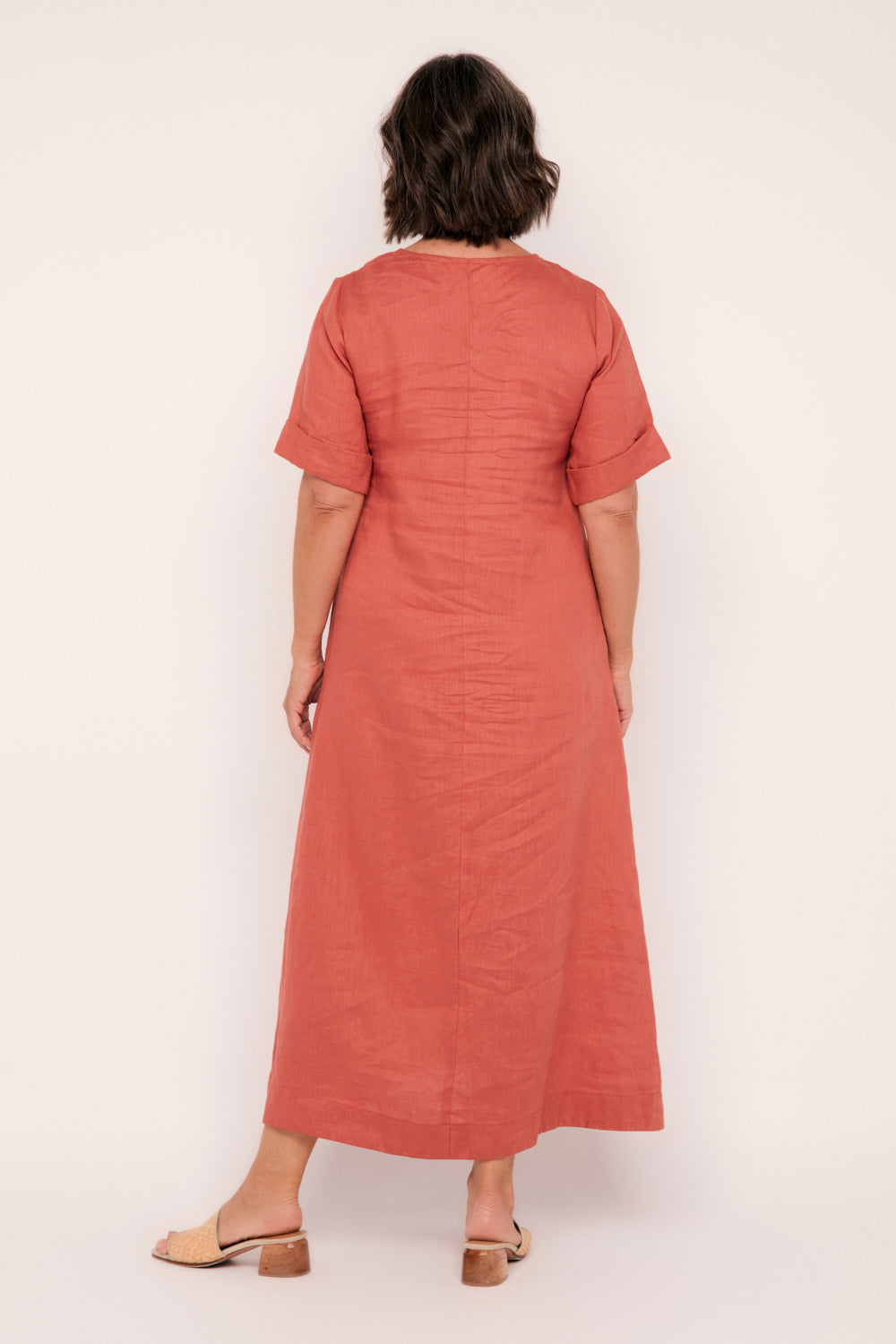 Tamara Linen V-Neck Dress in Desert Rose