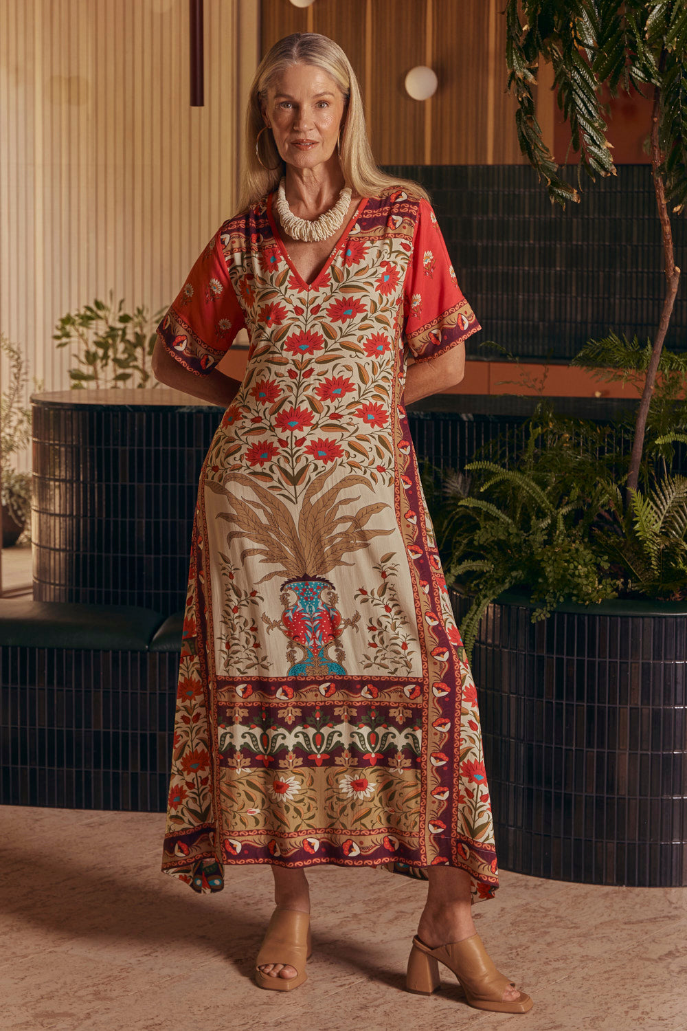 Tamara V-Neck Dress in Palladio