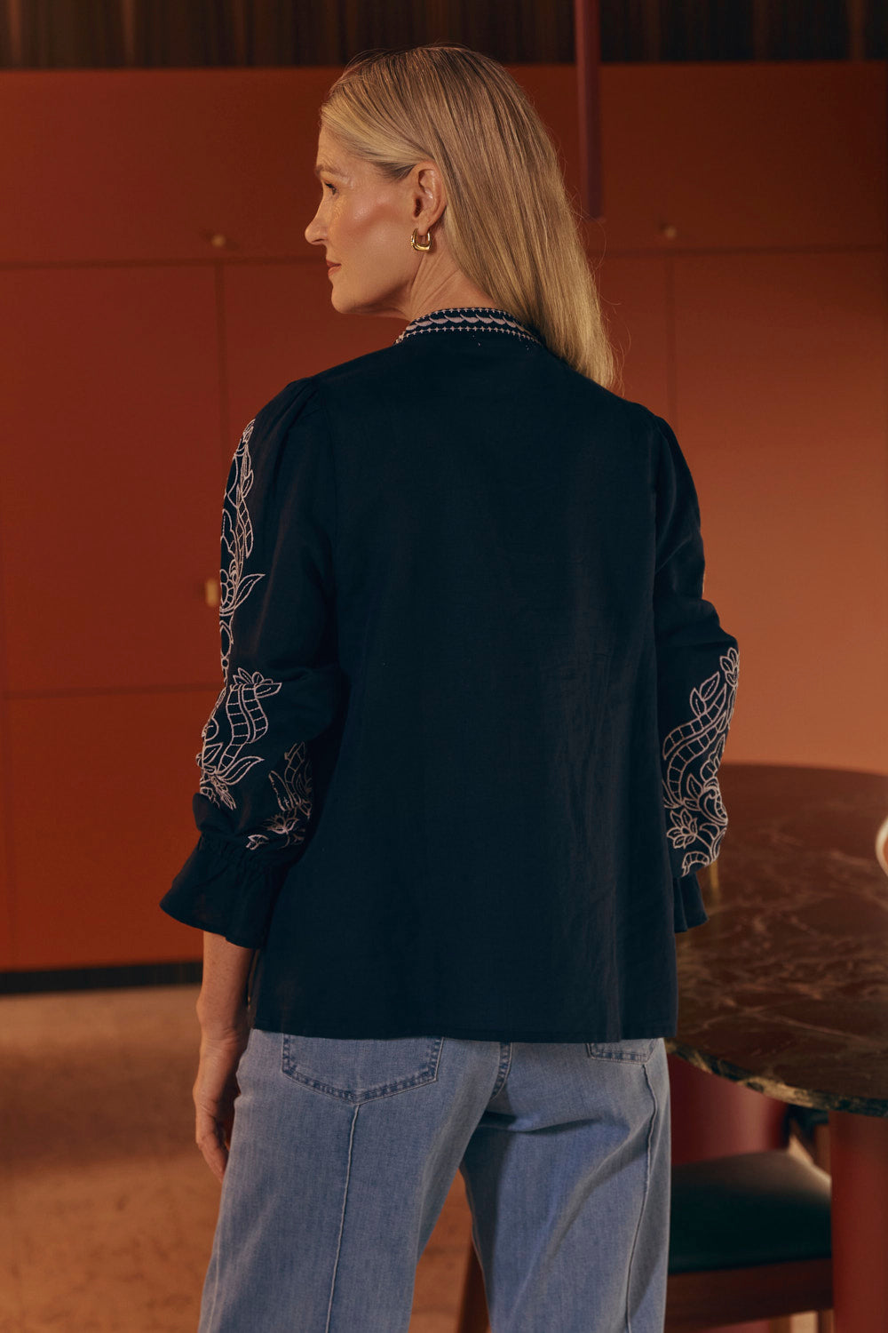 Tanya Embroidered Blouse in Midnight