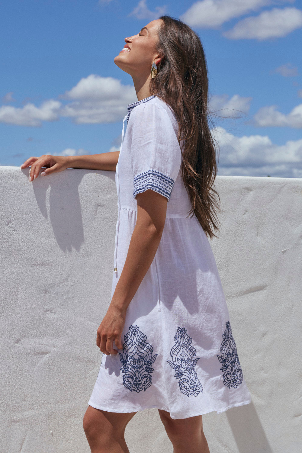 Tanya Short Embroidered Dress in White