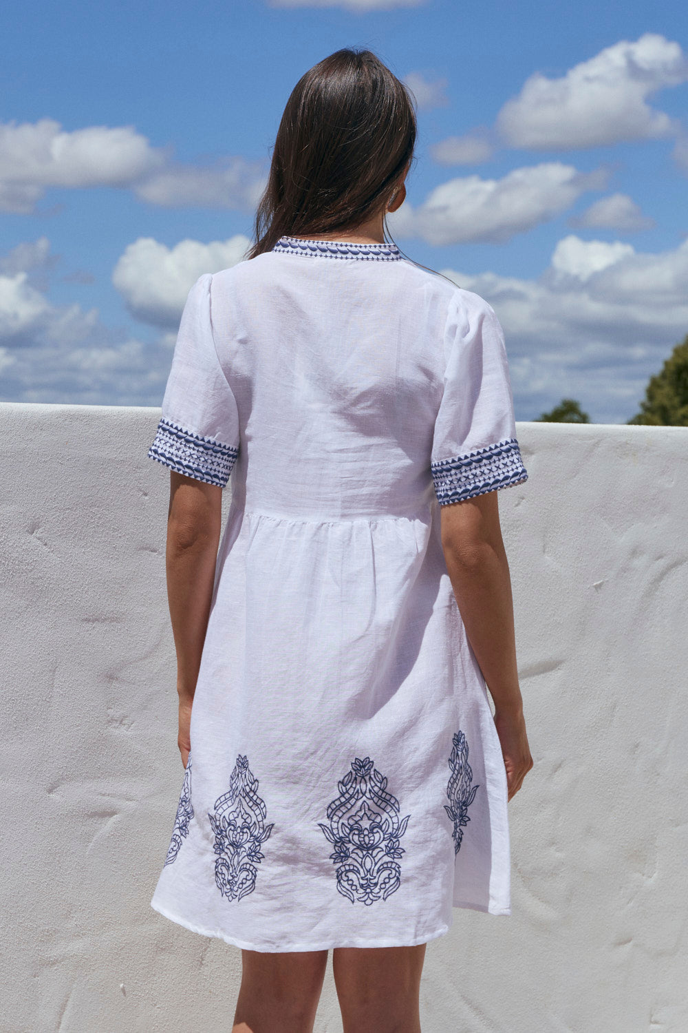 Tanya Short Embroidered Dress in White