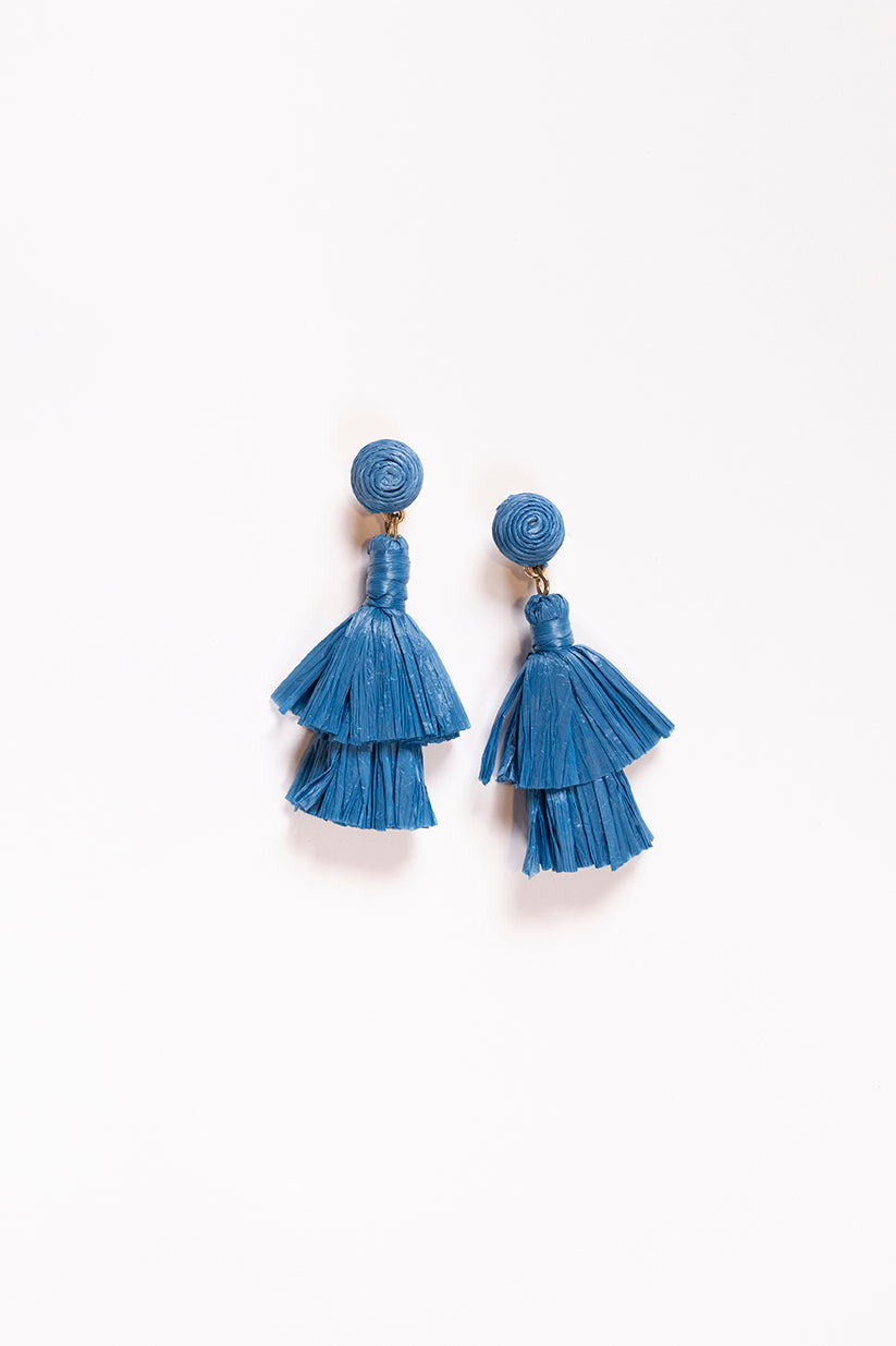 Woven Tassel Earrings in Blue