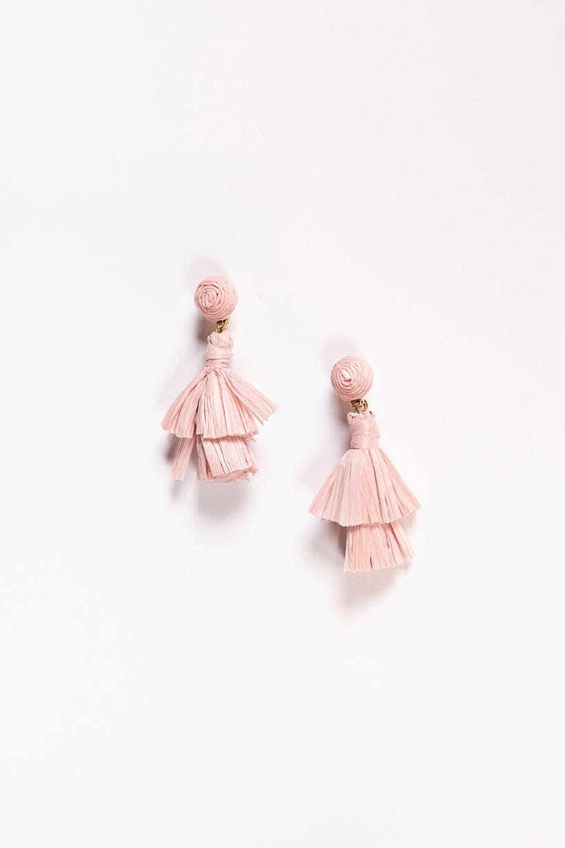 Woven Tassel Earrings in Light Pink