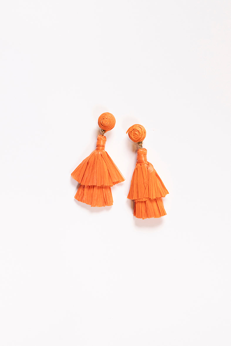 Woven Tassel Earrings in Tangerine