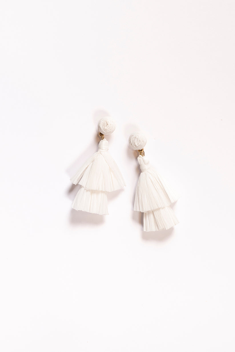 Woven Tassel Earrings in White