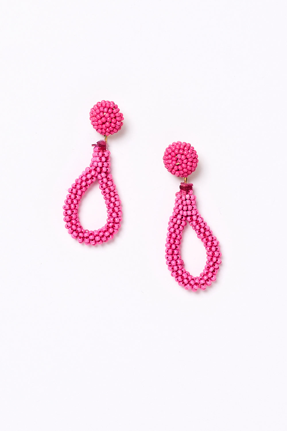 Teardrop Beaded Earrings in Hot Pink