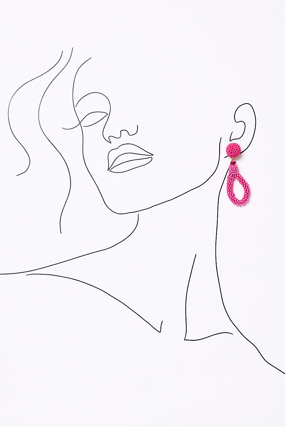 Teardrop Beaded Earrings in Hot Pink