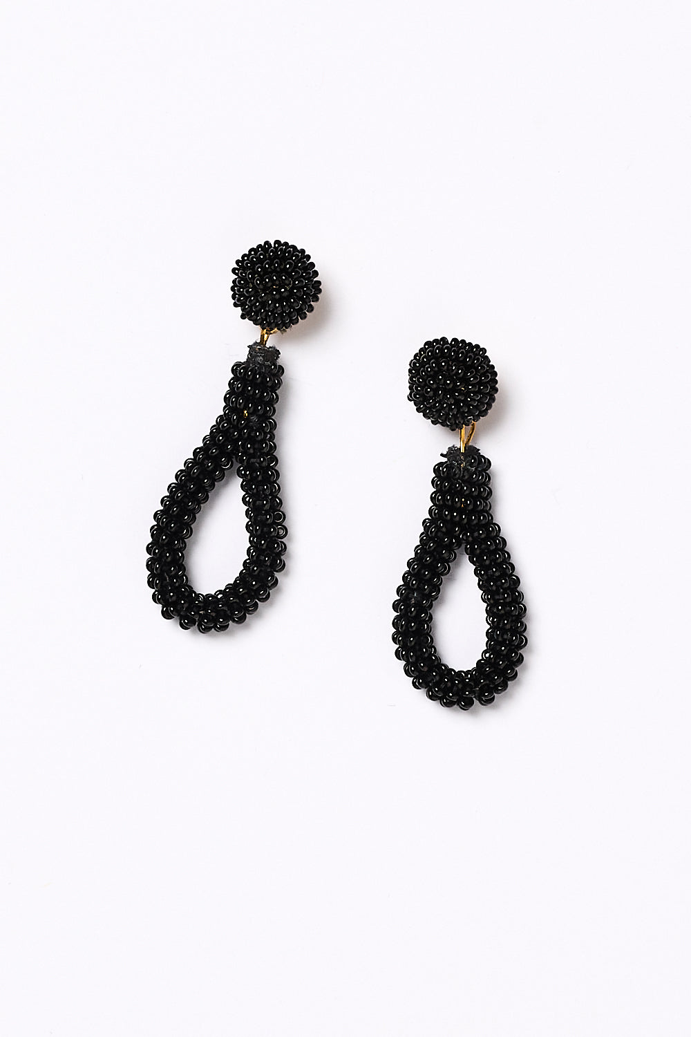 Teardrop Beaded Earrings in Black