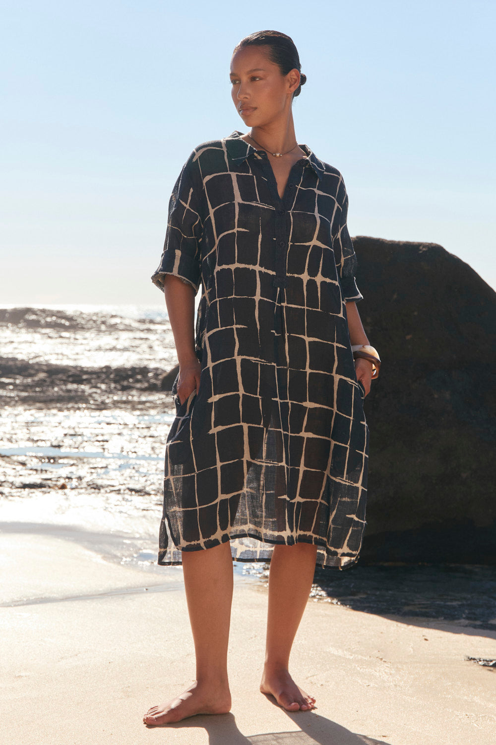 Tess Linen Tunic Dress in Woven Echo