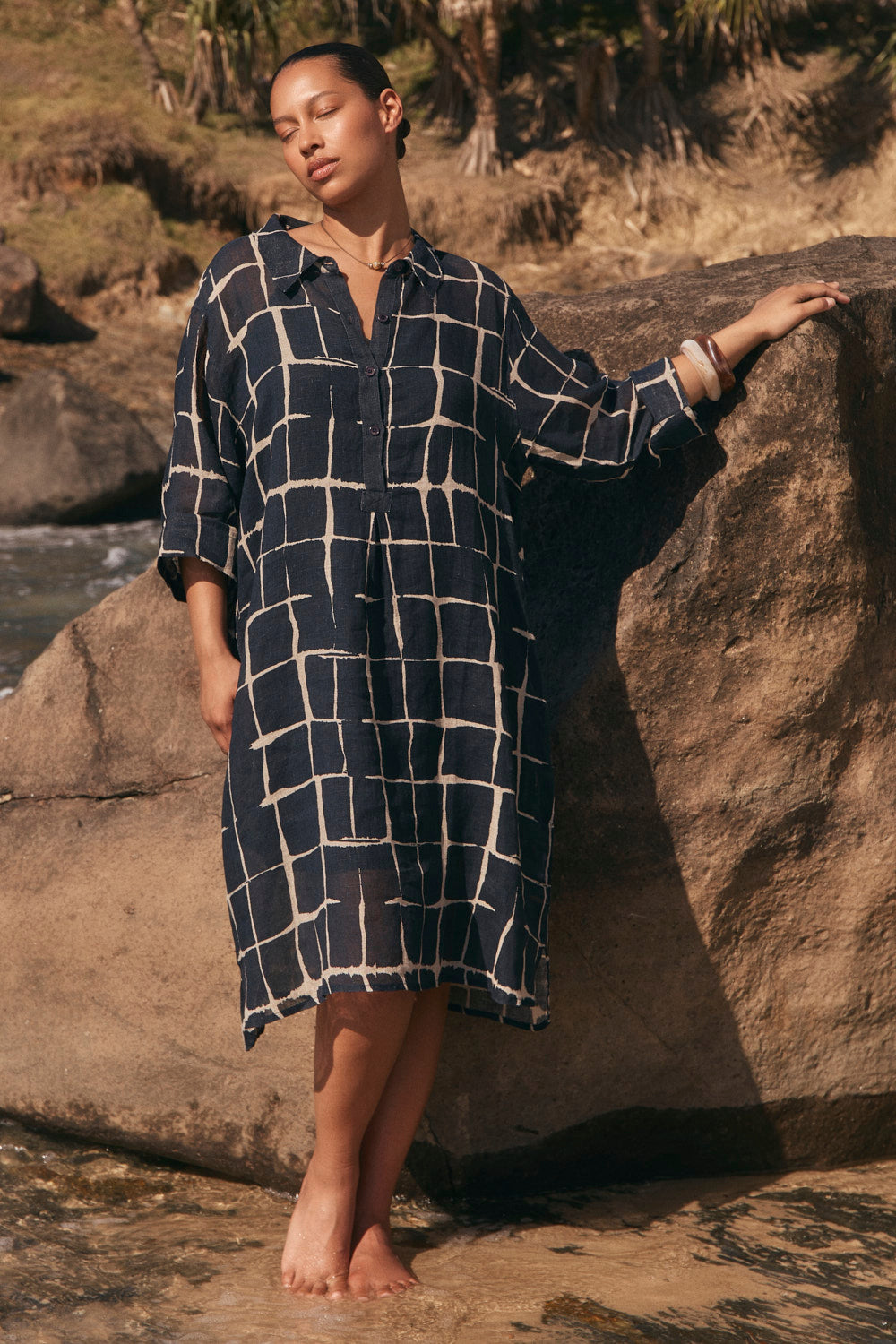 Tess Linen Tunic Dress in Woven Echo
