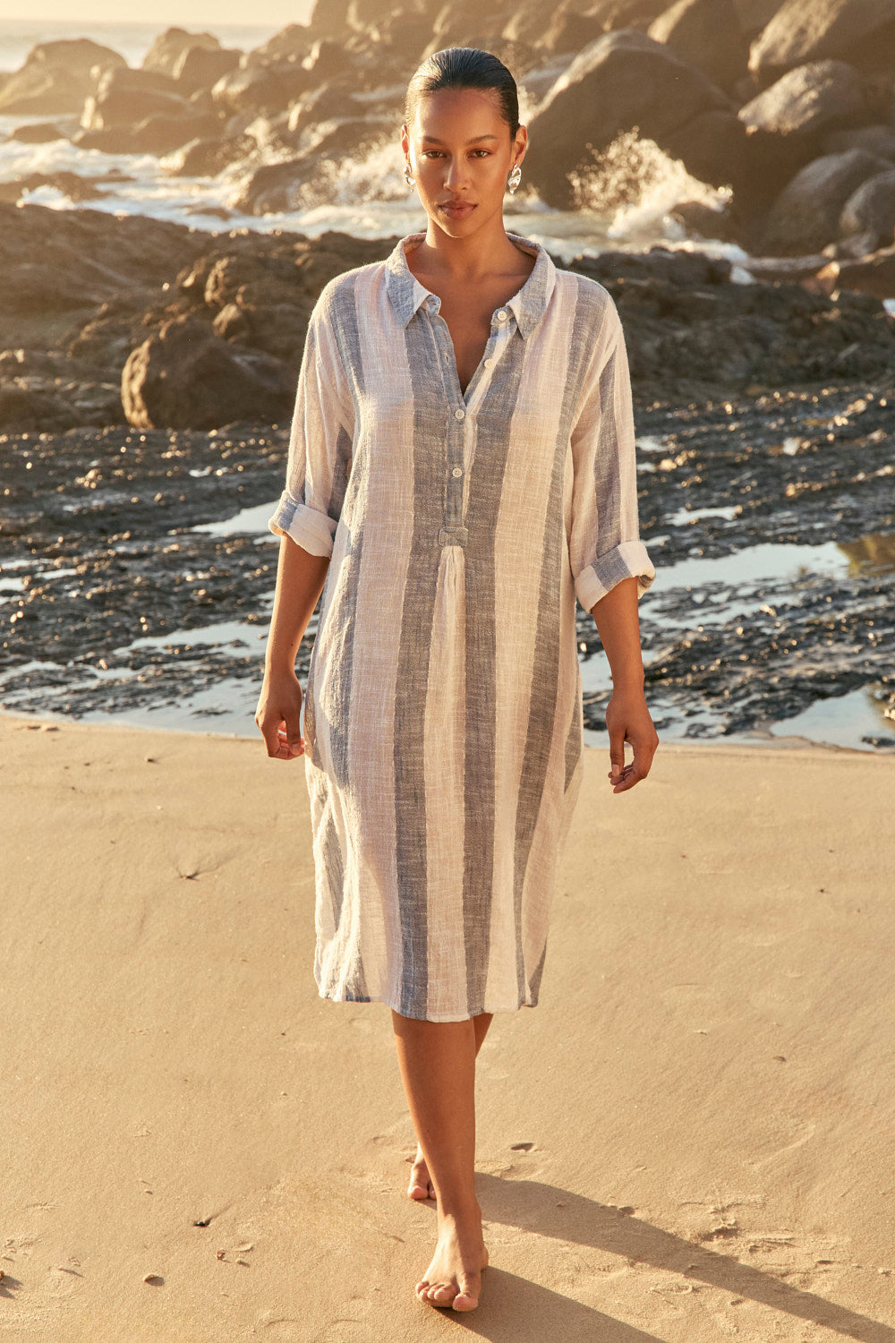 Tess Tunic Dress in Blue Stripe