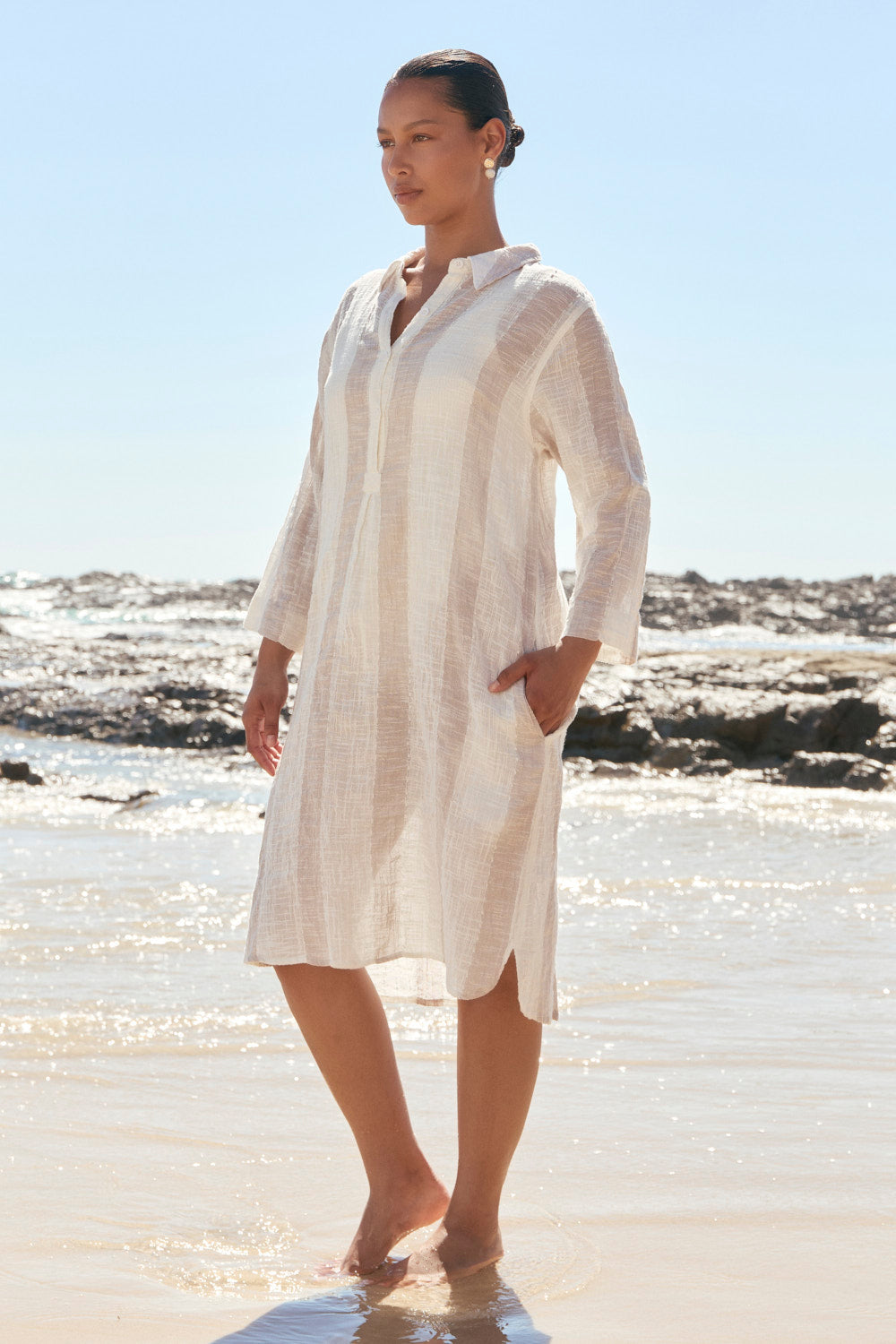 Tess Tunic Dress in Natural Stripe