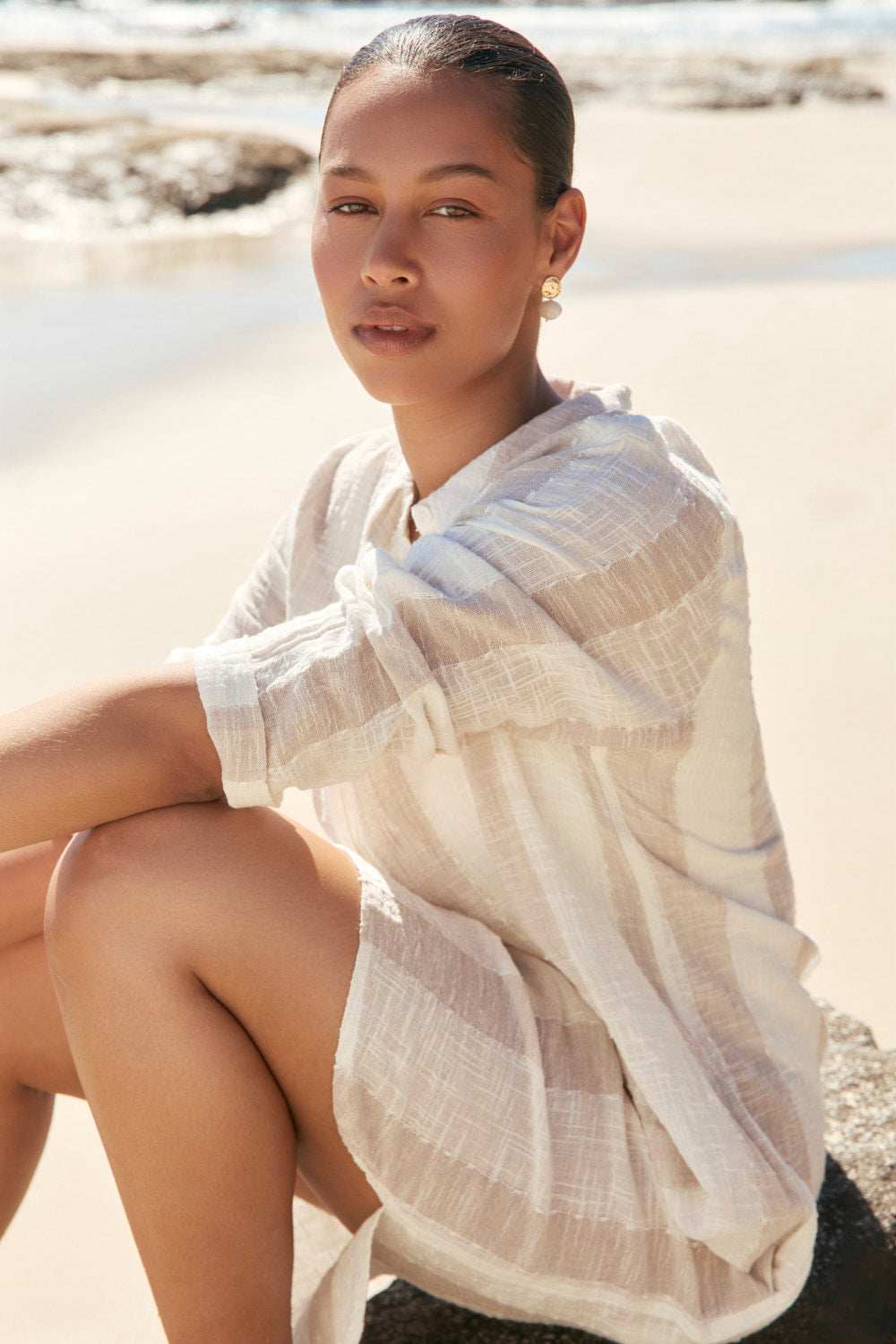 Tess Tunic Dress in Natural Stripe