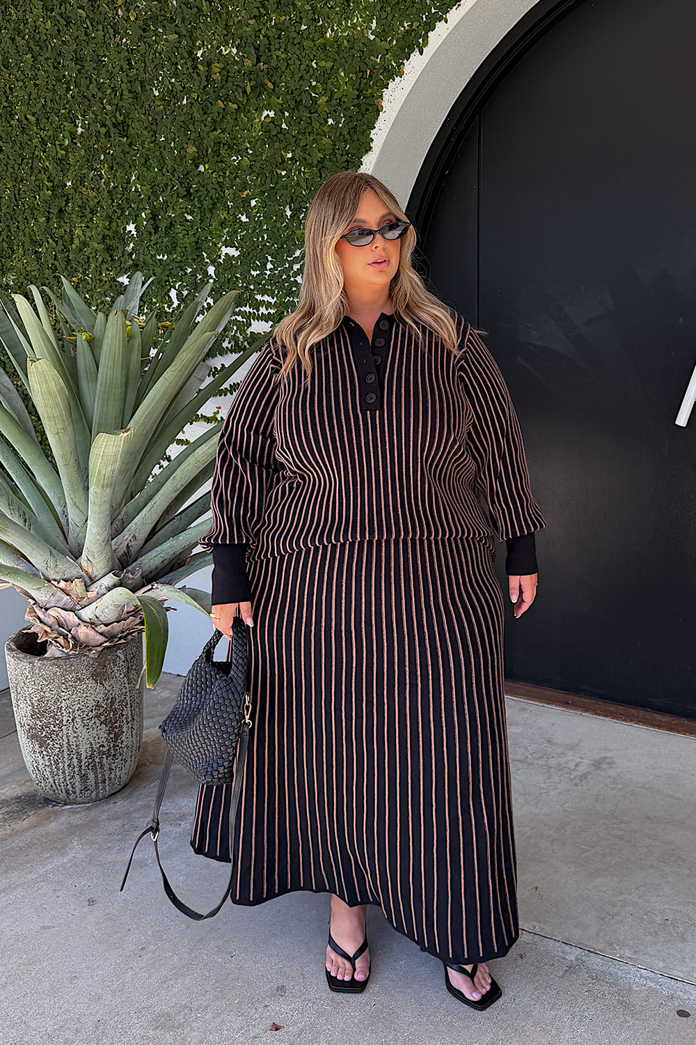 Knitted A-Line Skirt in Black