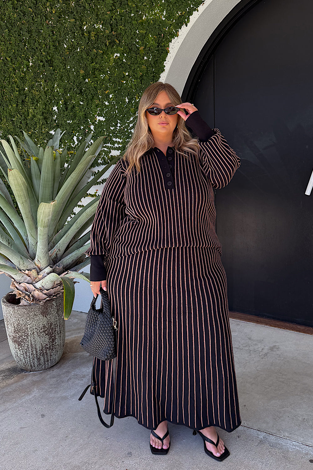 Knitted A-Line Skirt in Black