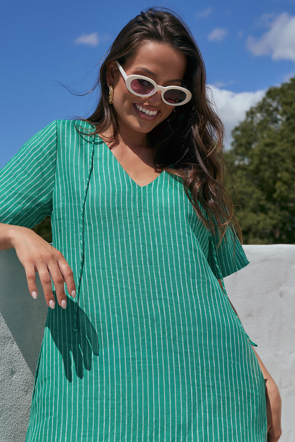 Tilly Linen 2-Way Dress in Emerald City