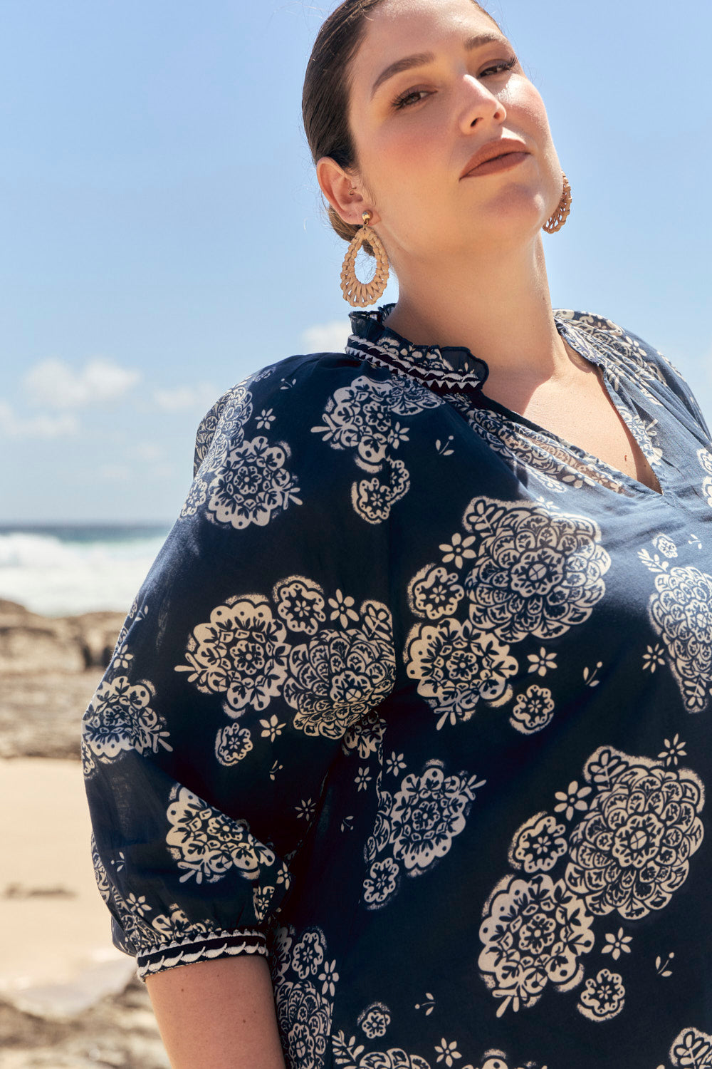 Valentina Tiered Frill Dress in Moroccan Belle Navy