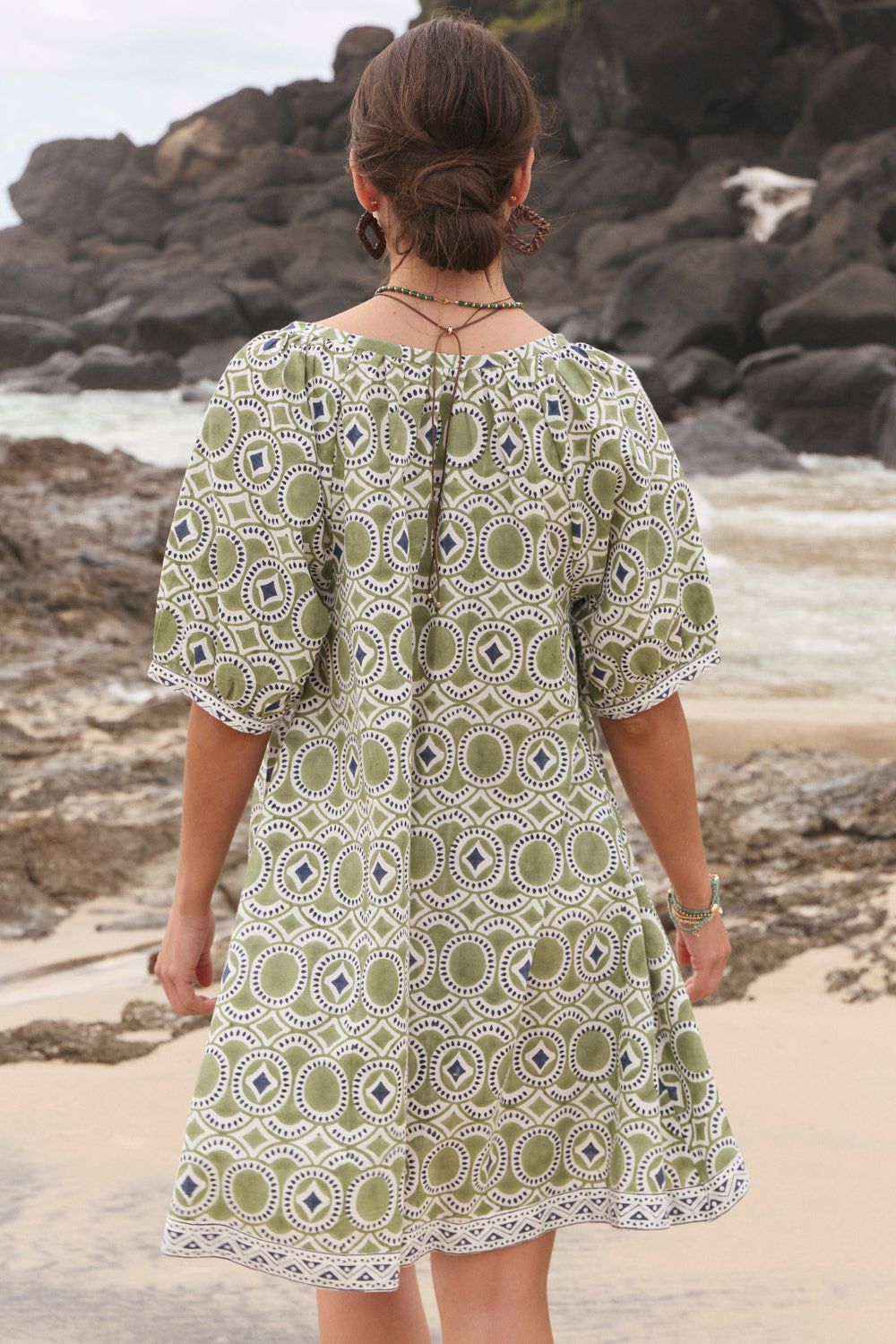 Via Short Billow Dress in Evergreen