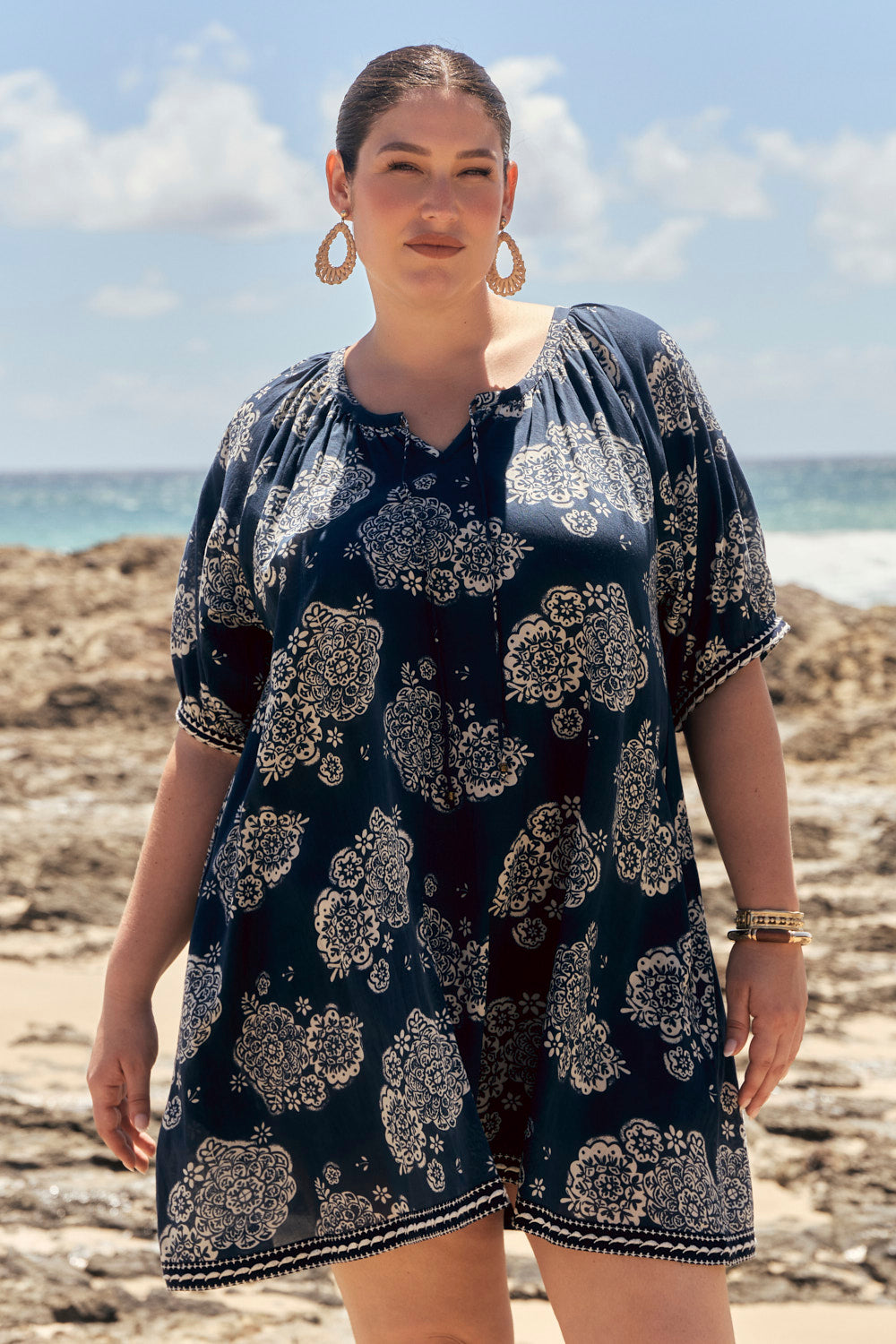 Via Short Billow Dress in Moroccan Belle Navy