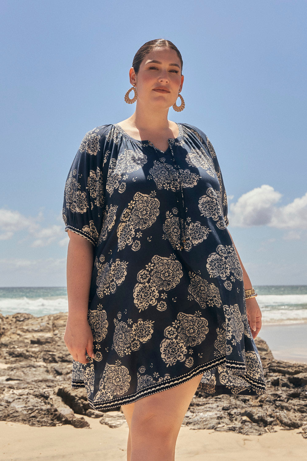 Via Short Billow Dress in Moroccan Belle Navy