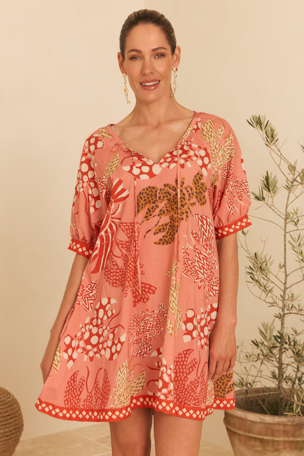 Via Short Billow Dress in Rock Lobster