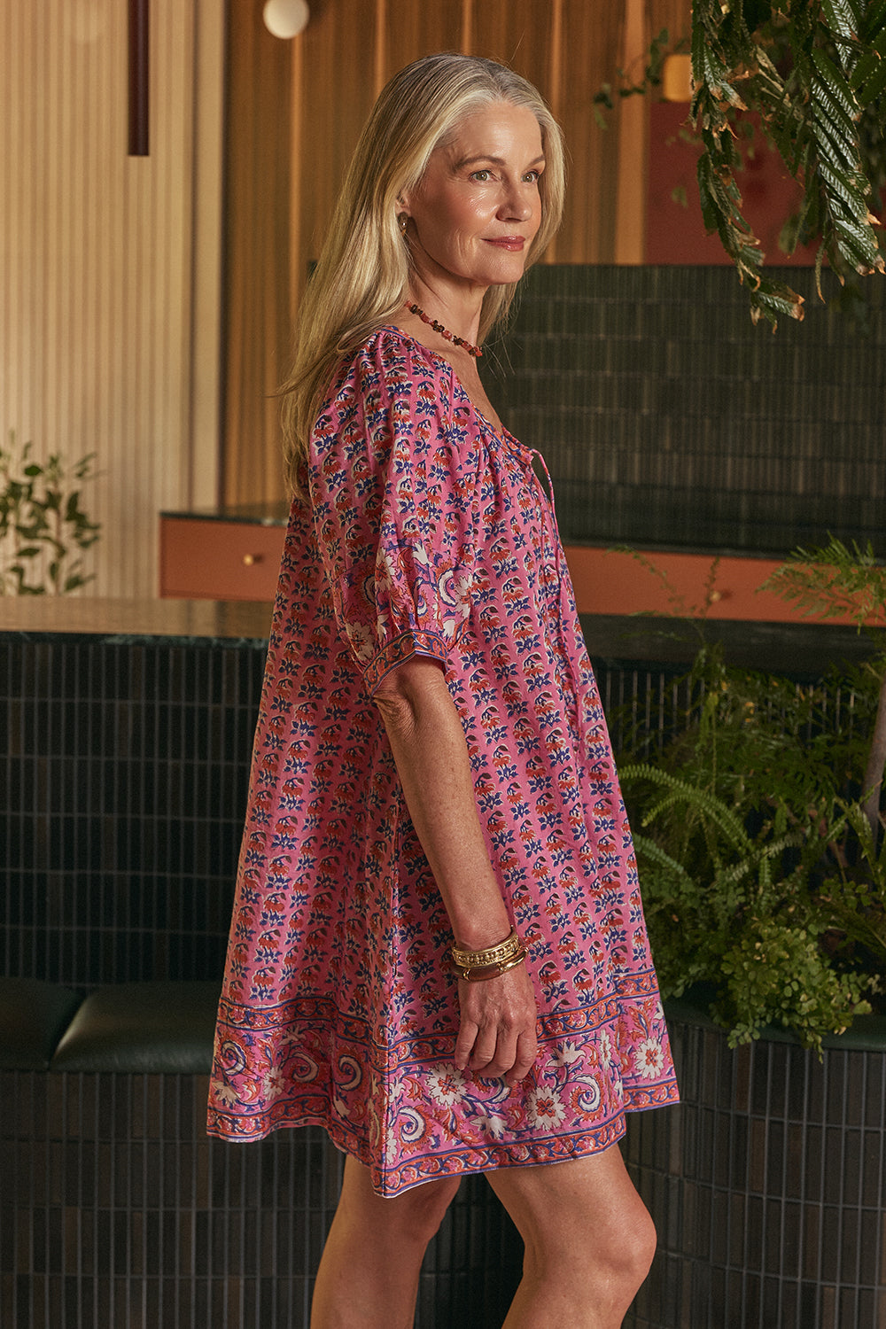 Via Short Billow Dress in Rosa