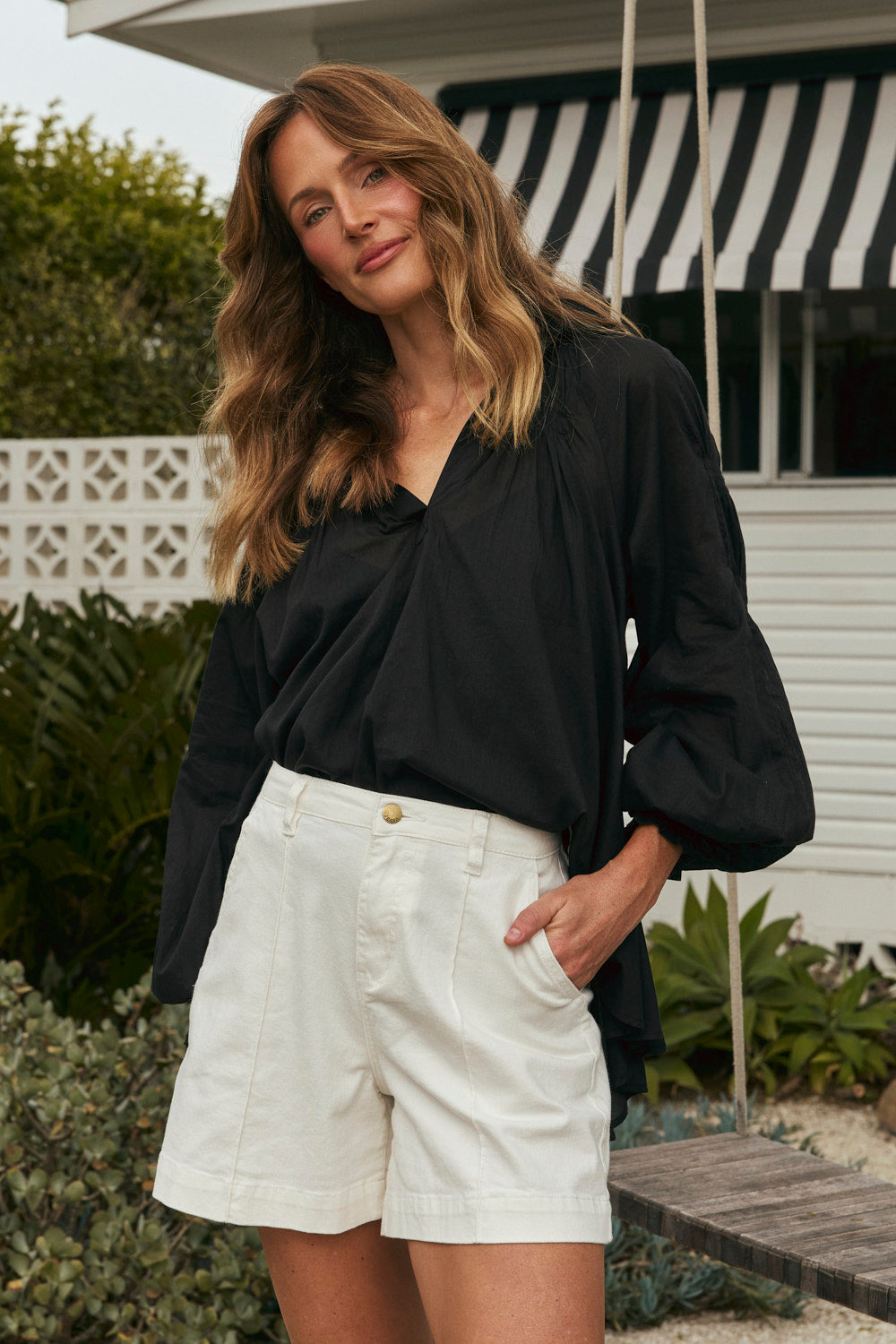 Lainey Denim A-Line Shorts in White